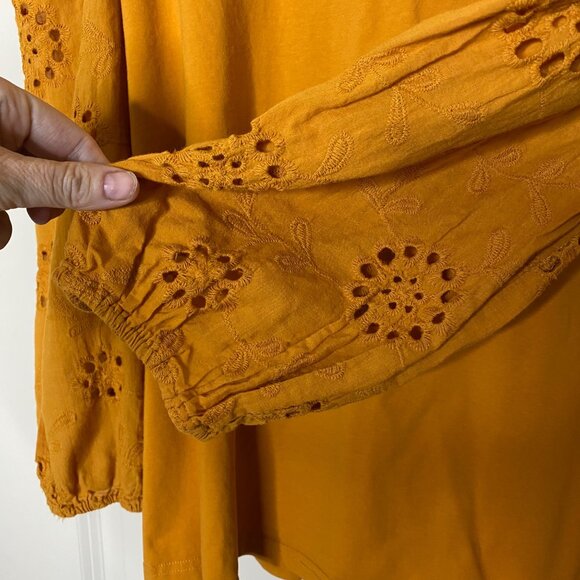 Jack + Avery Mustard Yellow Puff Sleeve Eyelet Top Women’s Plus Size 1X Boho - Picture 4 of 6